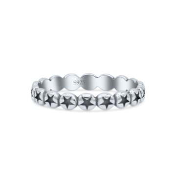 Stackable Attractive Eternity Rounded Oxidized Stars Engraved Promise Band Thumb Ring
